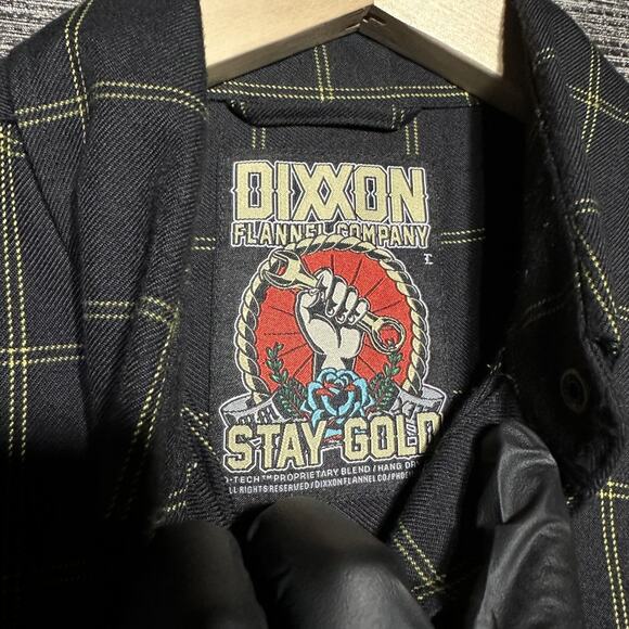 Dixxon Flannel Shirt Men's L Black Yellow Long Sleeve Button Up Stay Gold - Picture 3 of 13
